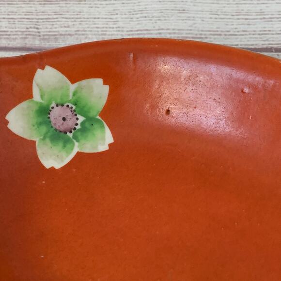 Vintage Hand Painted Red Lotus Flower Oval Japanese Bowl Serving Dish Handles - Picture 12 of 16